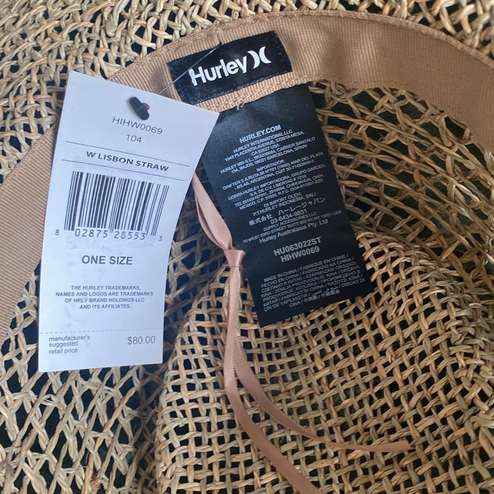 HURLEY Tan Wide-Brimmed Sun Lisbon Straw Hat with Natural Weave NWT - Picture 4 of 16